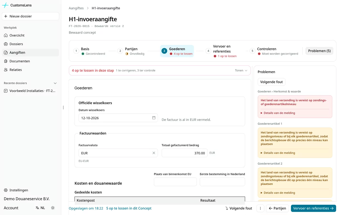 De controle van het concept in de echte App, met voorbeeldgegevens.